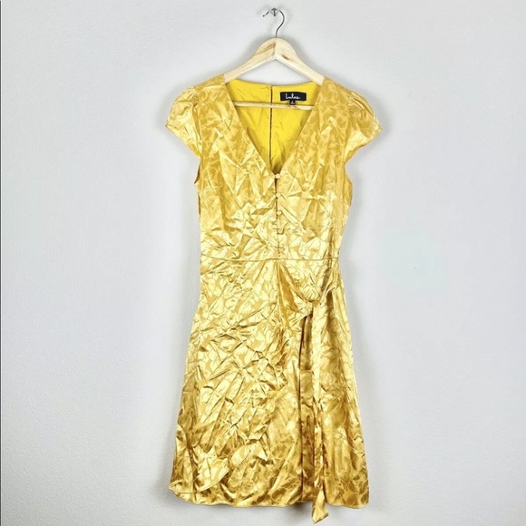 Lulu’s Women’s Gold Leaf Print Mini Dress Size Small Summer Spring Dresses - Picture 5 of 11